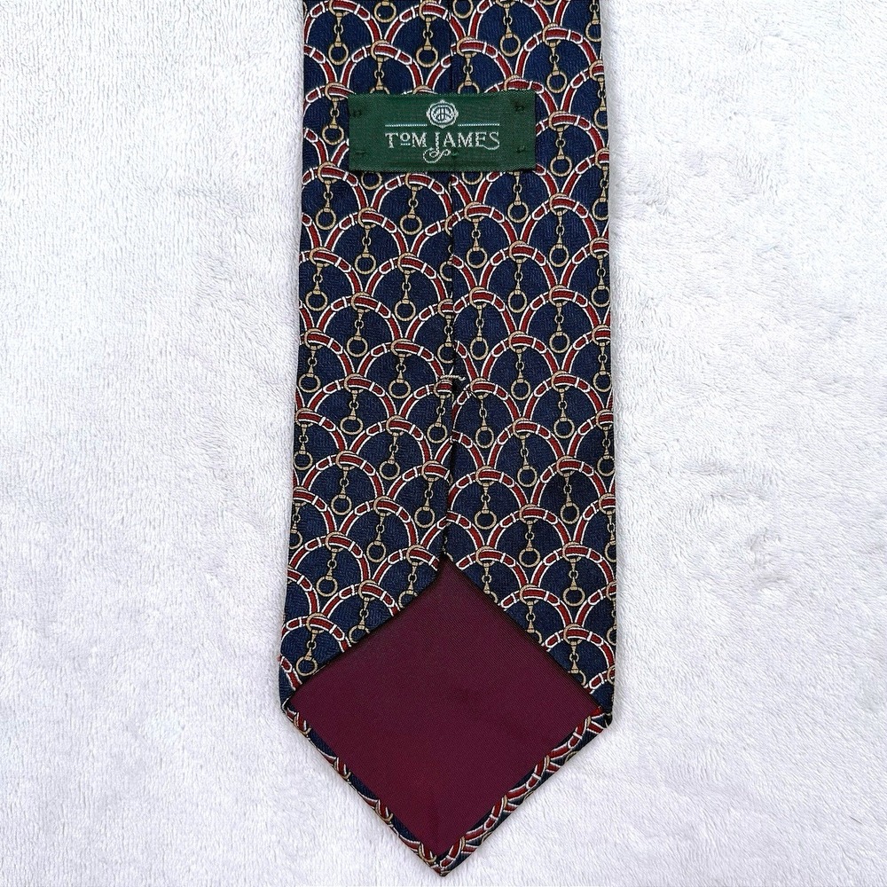 Tom James Silk Necktie Navy Red Gold Equestrian Horse Bit USA Designer Tie - Picture 7 of 12